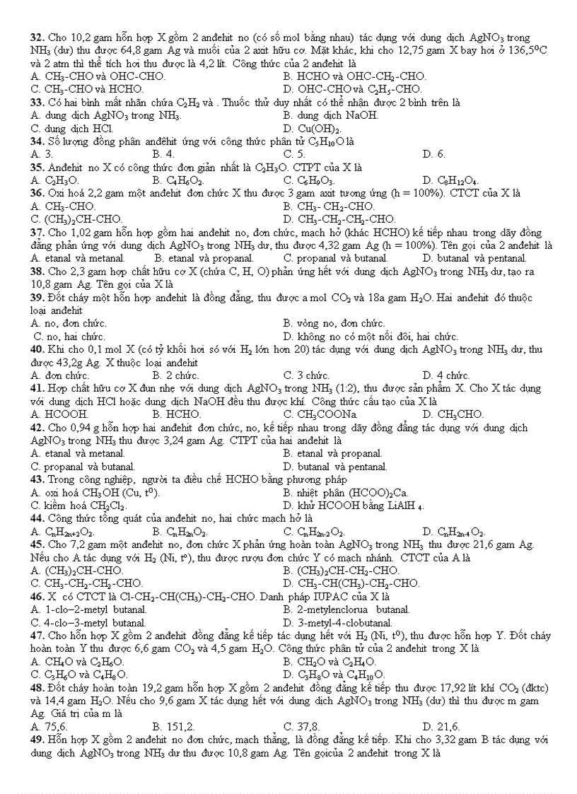 image for page BÀI TẬP HAY Chương ANĐEHIT XETON AXIT CACBOXILIC