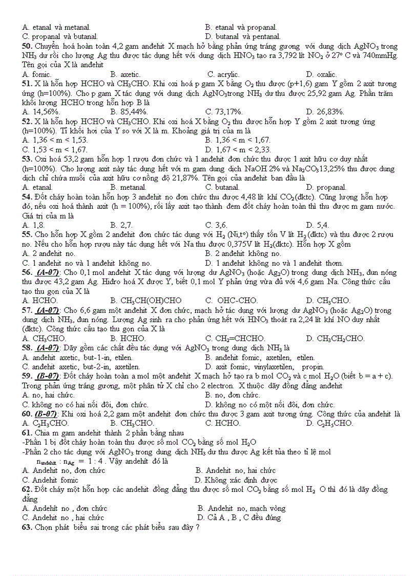 image for page BÀI TẬP HAY Chương ANĐEHIT XETON AXIT CACBOXILIC