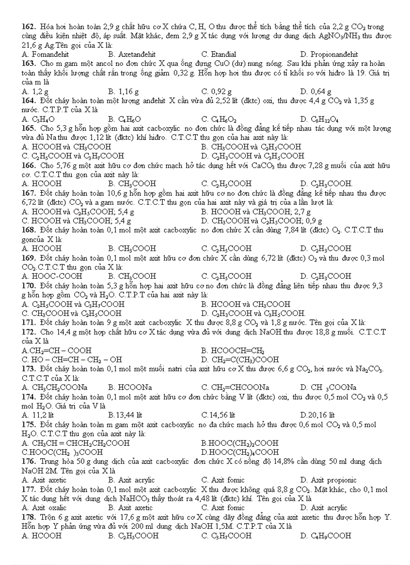 image for page BÀI TẬP HAY Chương ANĐEHIT XETON AXIT CACBOXILIC