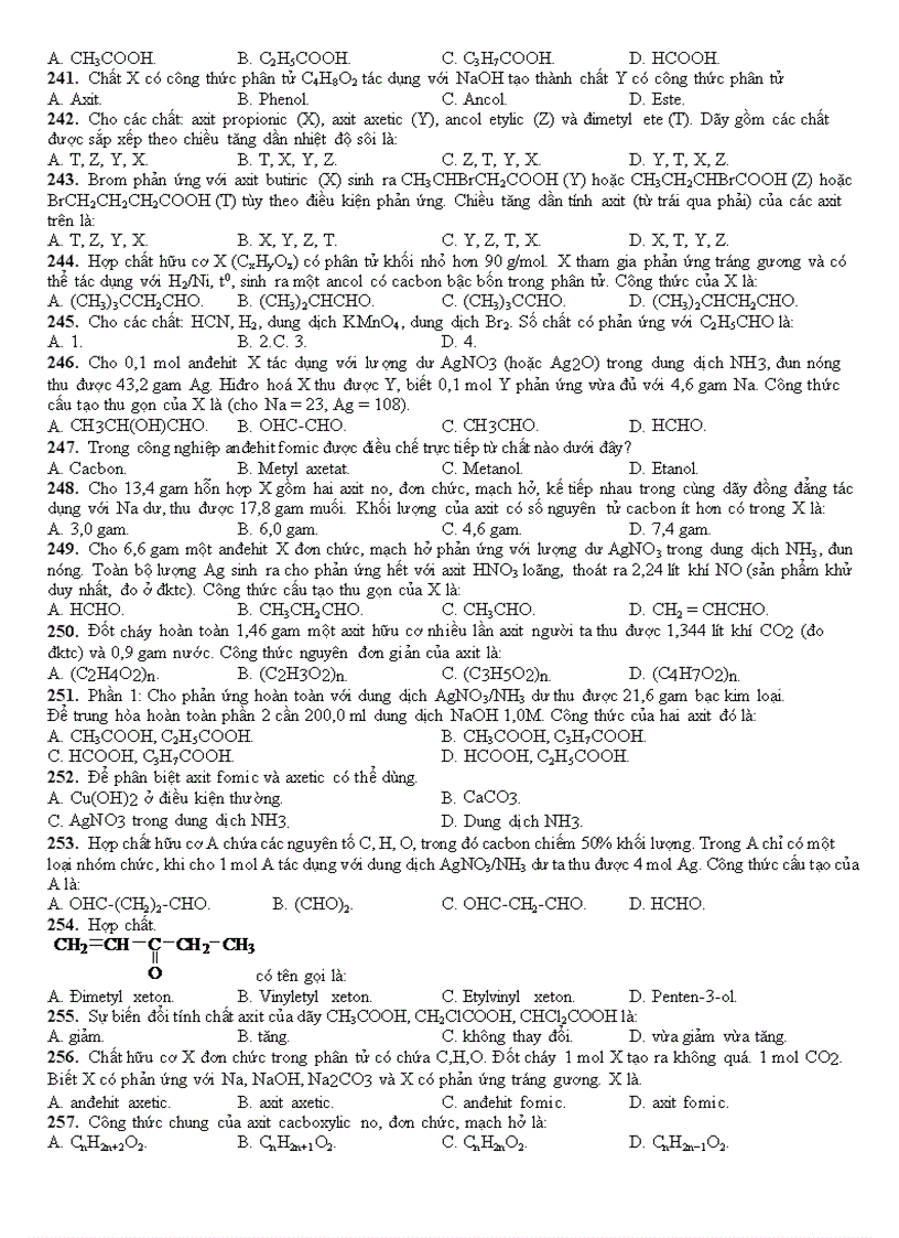 image for page BÀI TẬP HAY Chương ANĐEHIT XETON AXIT CACBOXILIC