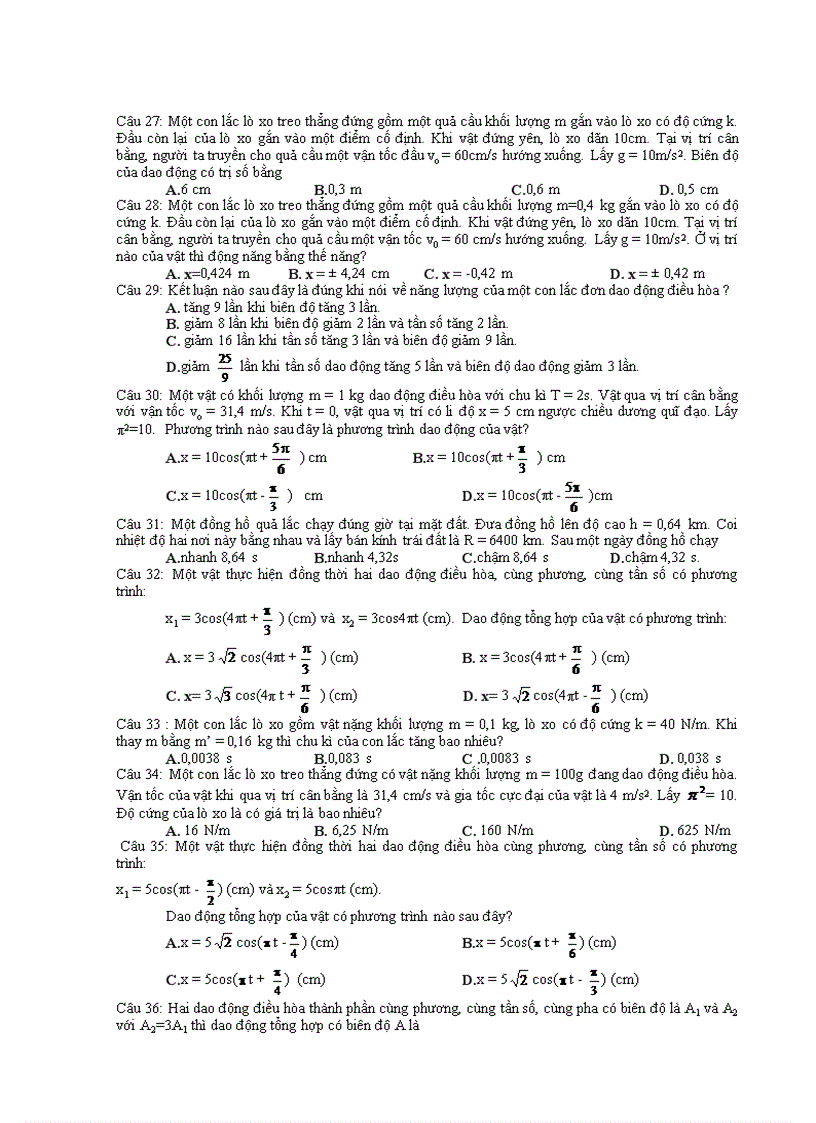 image for page Dao động cơ các bài tập cơ bản