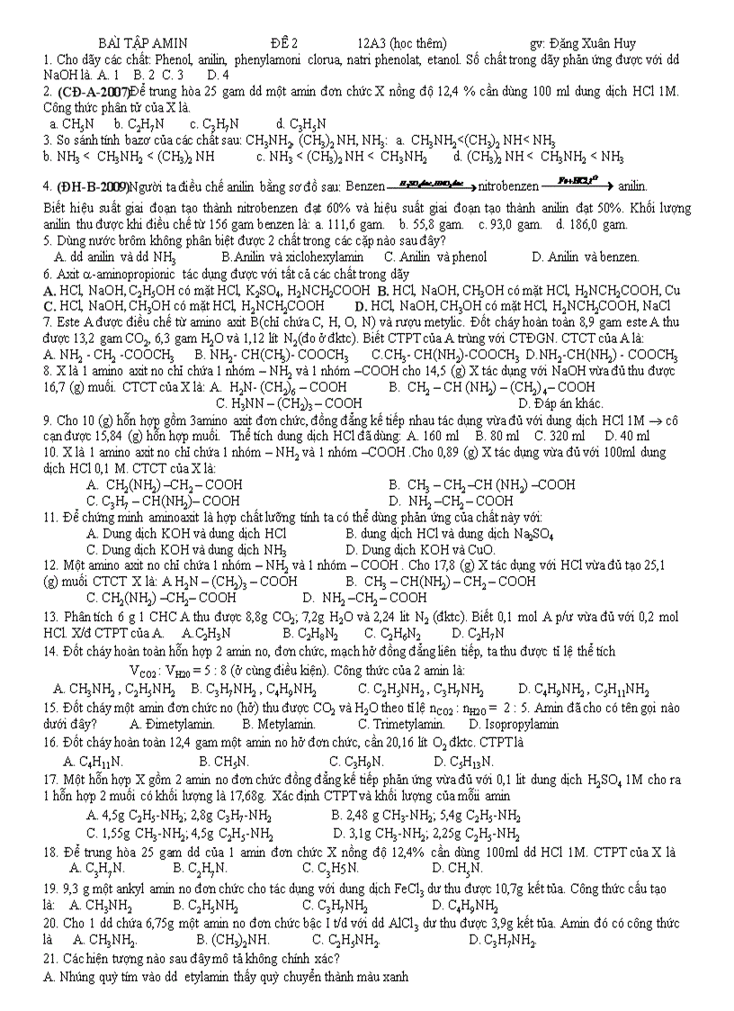 image for page Bài tập amin cơ bản