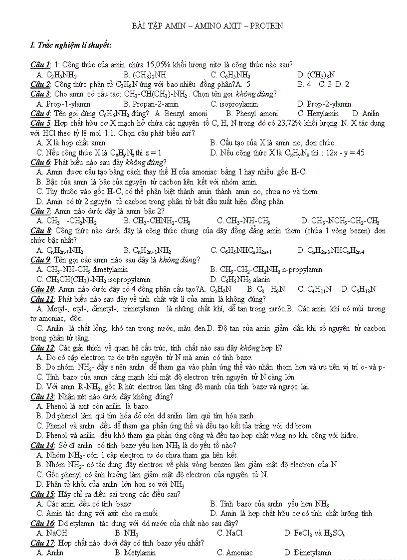 image for page Bài tập amin amino axit protein