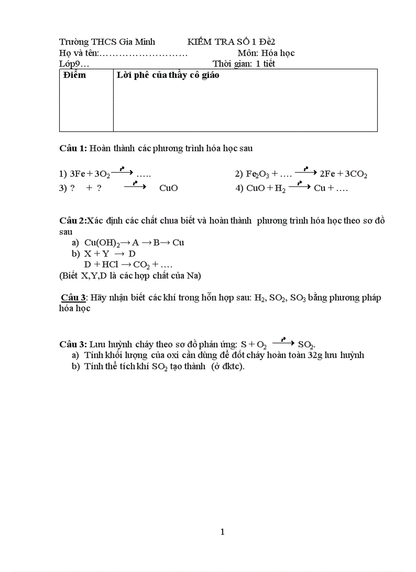 image for page KIỂM TRA SỐ 1 Đề 2 Môn Hóa học LỚP 9