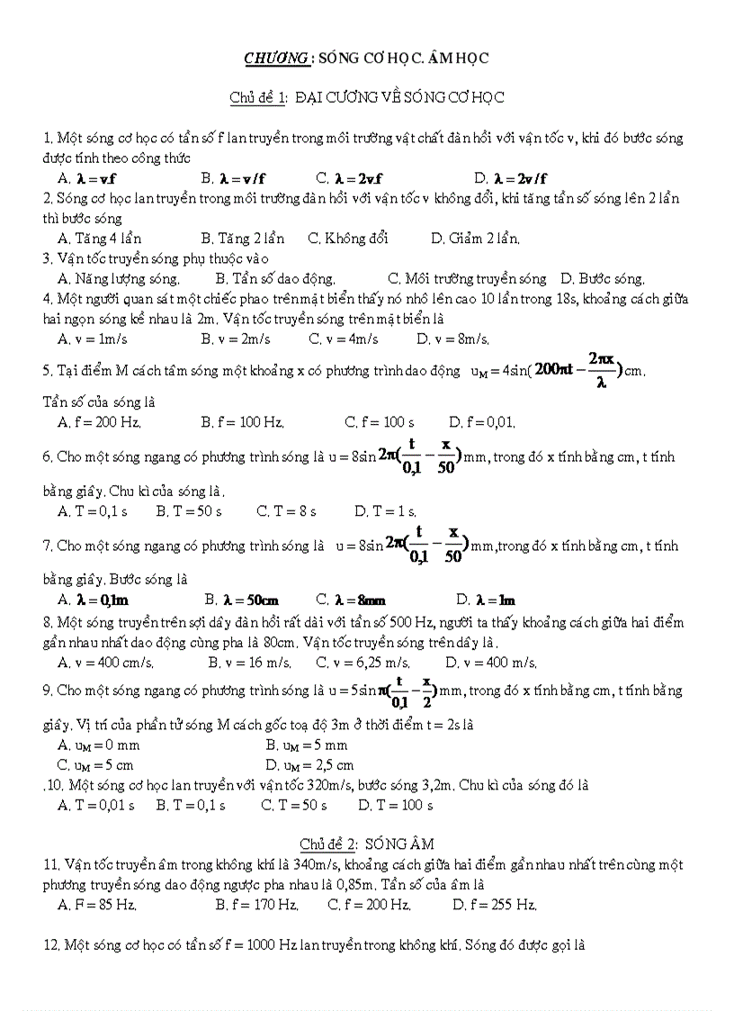 image for page Bài tập chương Sóng cơ học âm học vật lí lớp 12