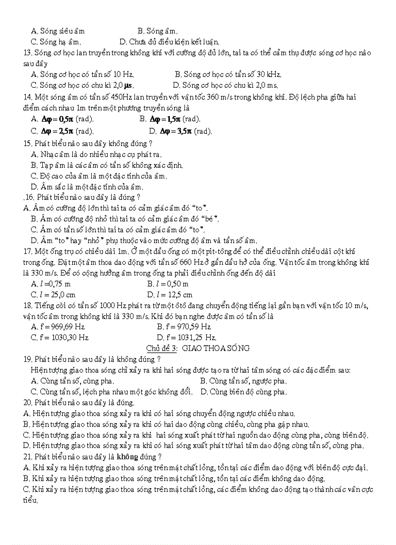 image for page Bài tập chương Sóng cơ học âm học vật lí lớp 12