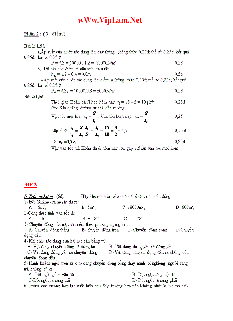 image for page Bộ đề kiểm tra học kỳ 1 Môn Vật lý Lớp 8
