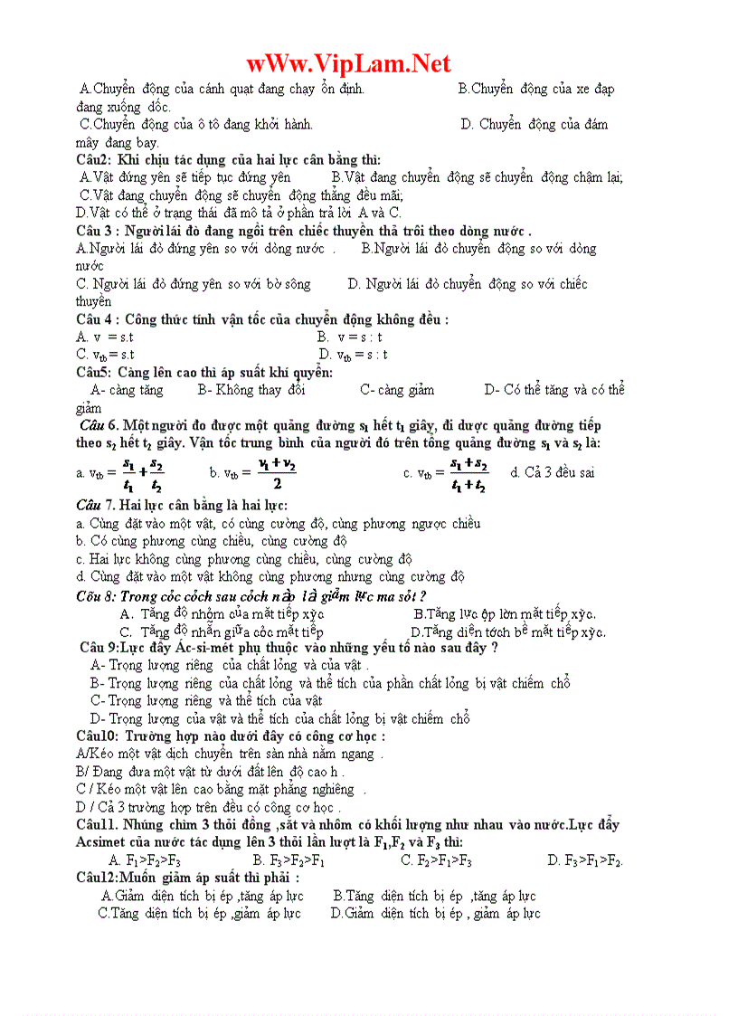 image for page Bộ đề kiểm tra học kỳ 1 Môn Vật lý Lớp 8