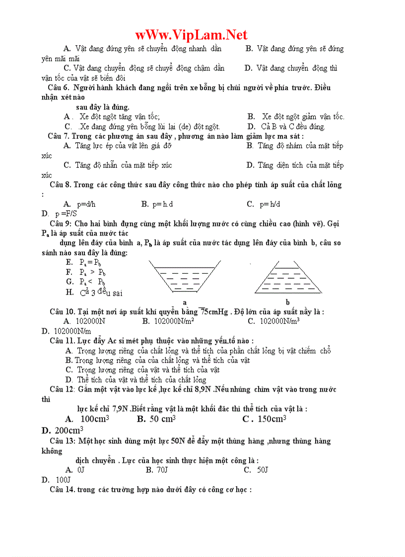 image for page Bộ đề kiểm tra học kỳ 1 Môn Vật lý Lớp 8