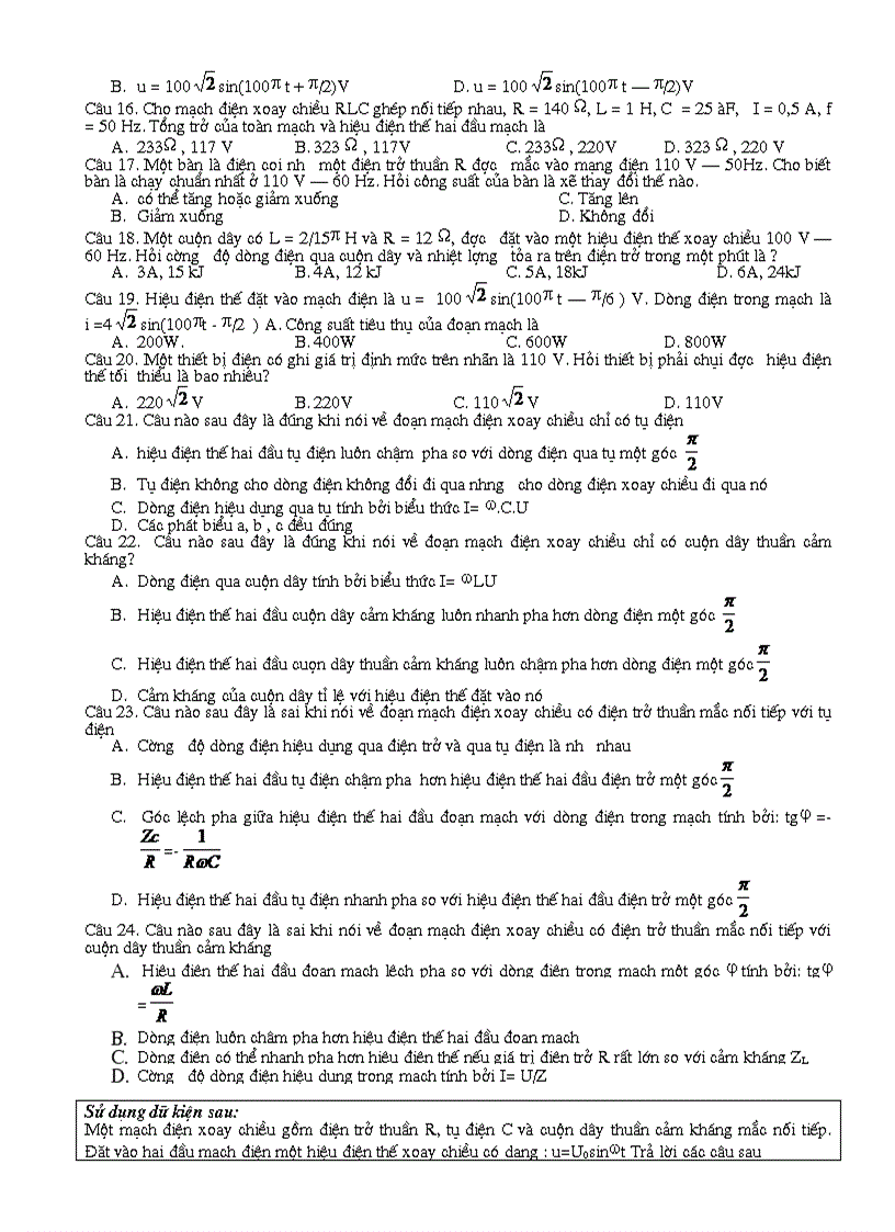 image for page Bài tập trắc nghiệm điện xoay chiều