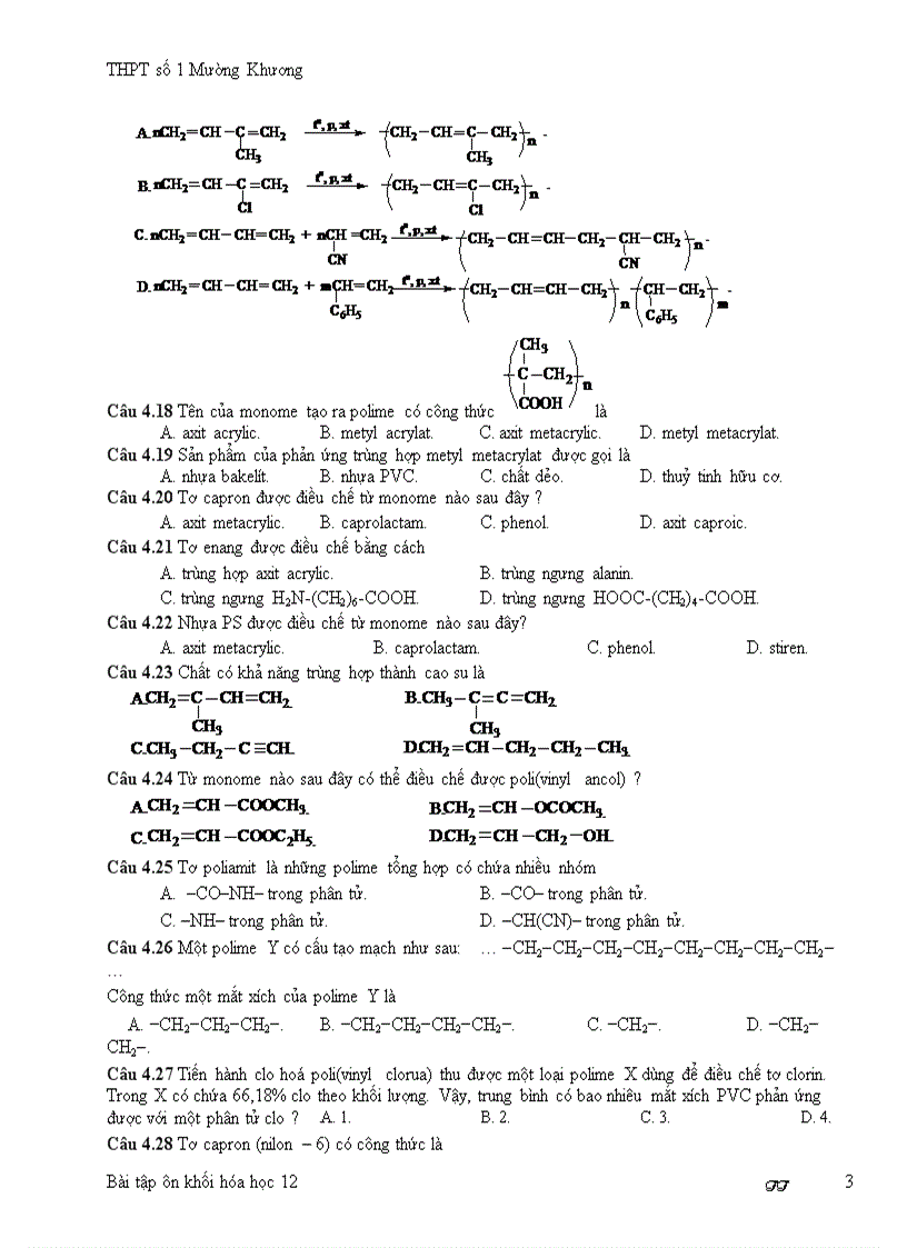 Bài tập Chương iv Polime vật liệu polime