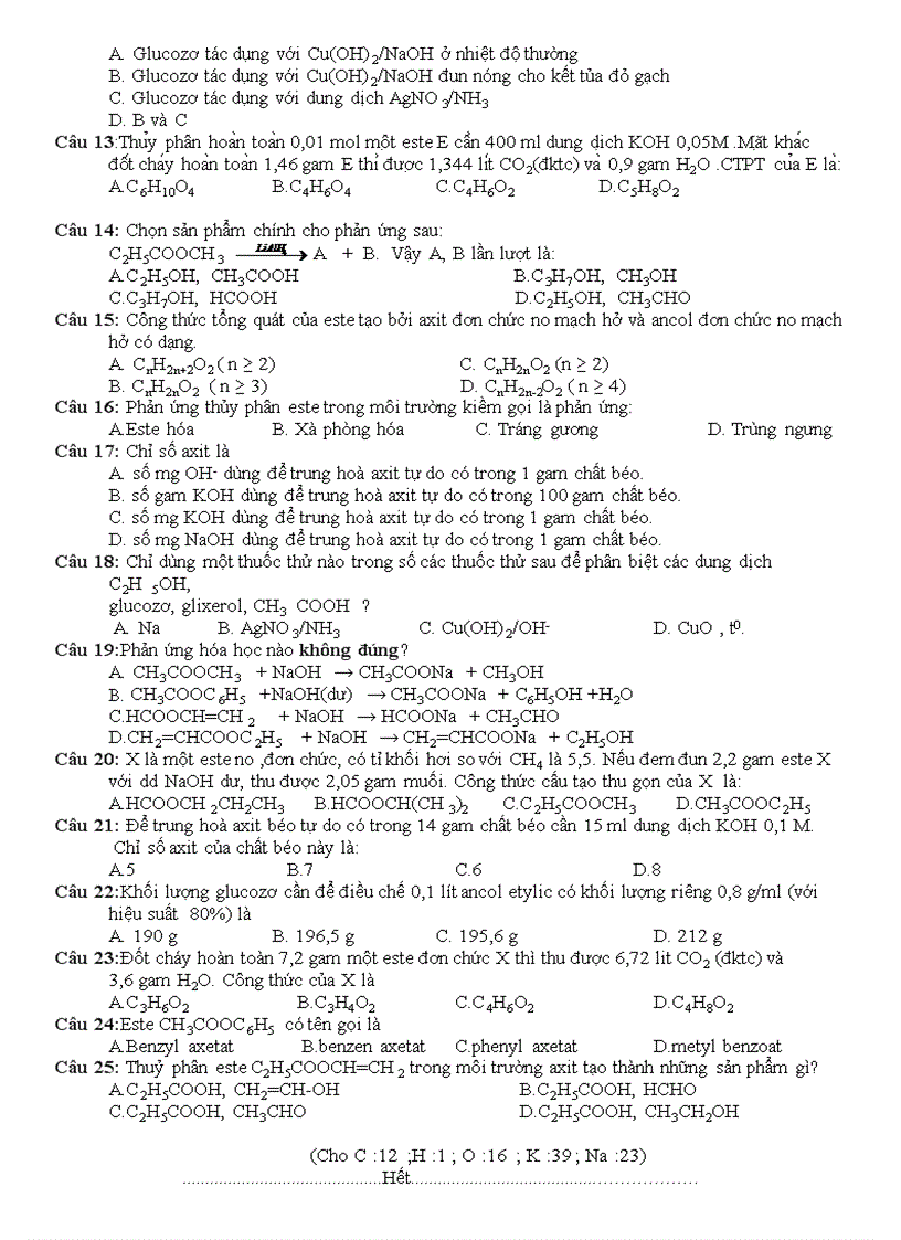 image for page BÀI KIỂM TRA SỐ 1 Môn hóa 12 nâng cao