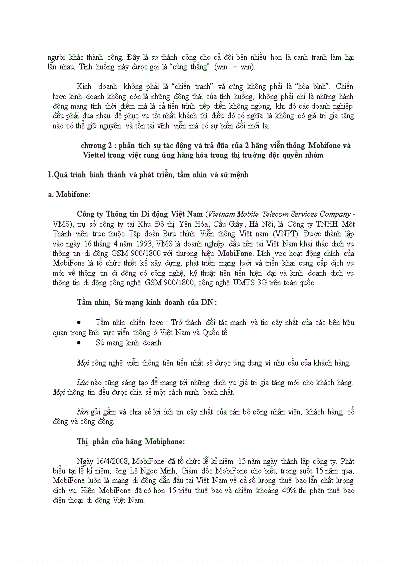 image for page Vận dụng lý thuyết trò chơi phân tích tác động và trả đũa của Viettel và Mobifone trong thị trường đọc quyền nhóm