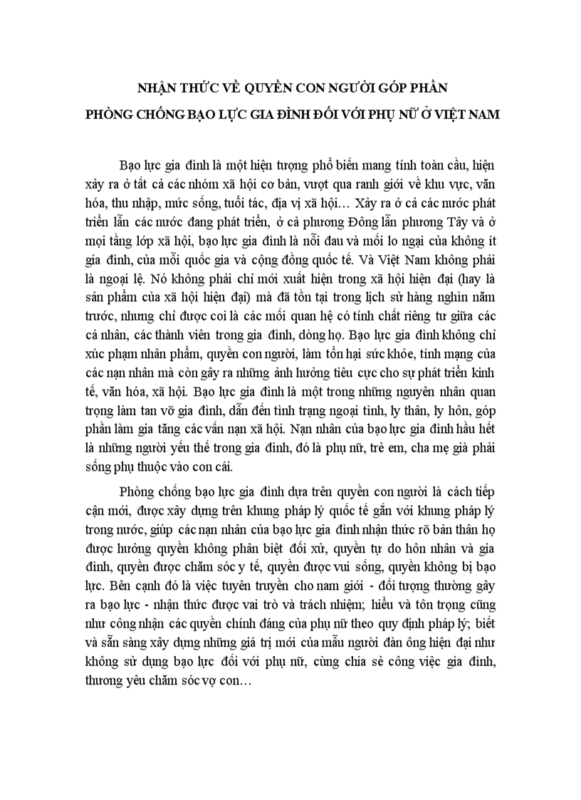 image for page Nhận thức quyền con người góp phần phòng chống bạo lực gia đình đối với phụ nữ ở việt nam