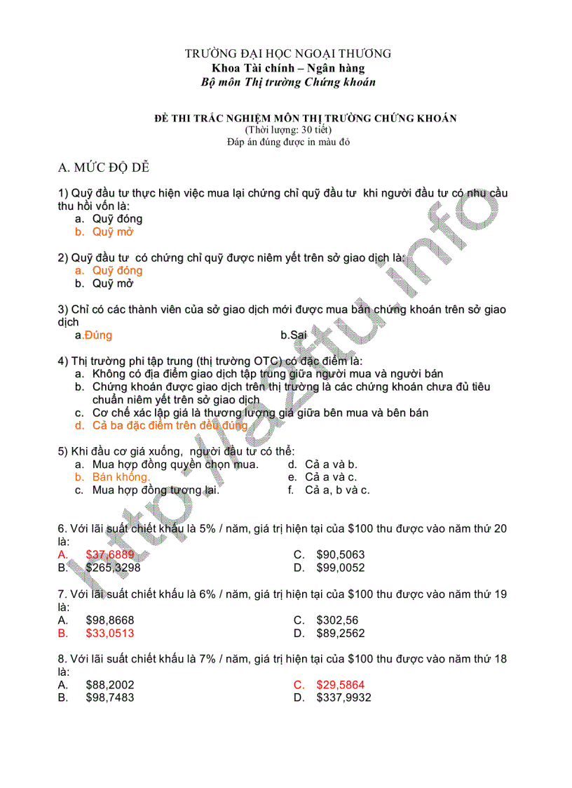 image for page Đề thi môn thị trường chứng khoán của Đại học Ngoại thương CÓ ĐÁP ÁN