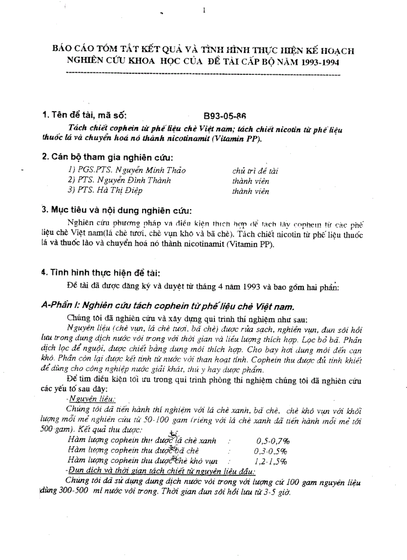 image for page Nghiên cứu phương phápTách chiết cafein từ phế liệu chè Việt Nam