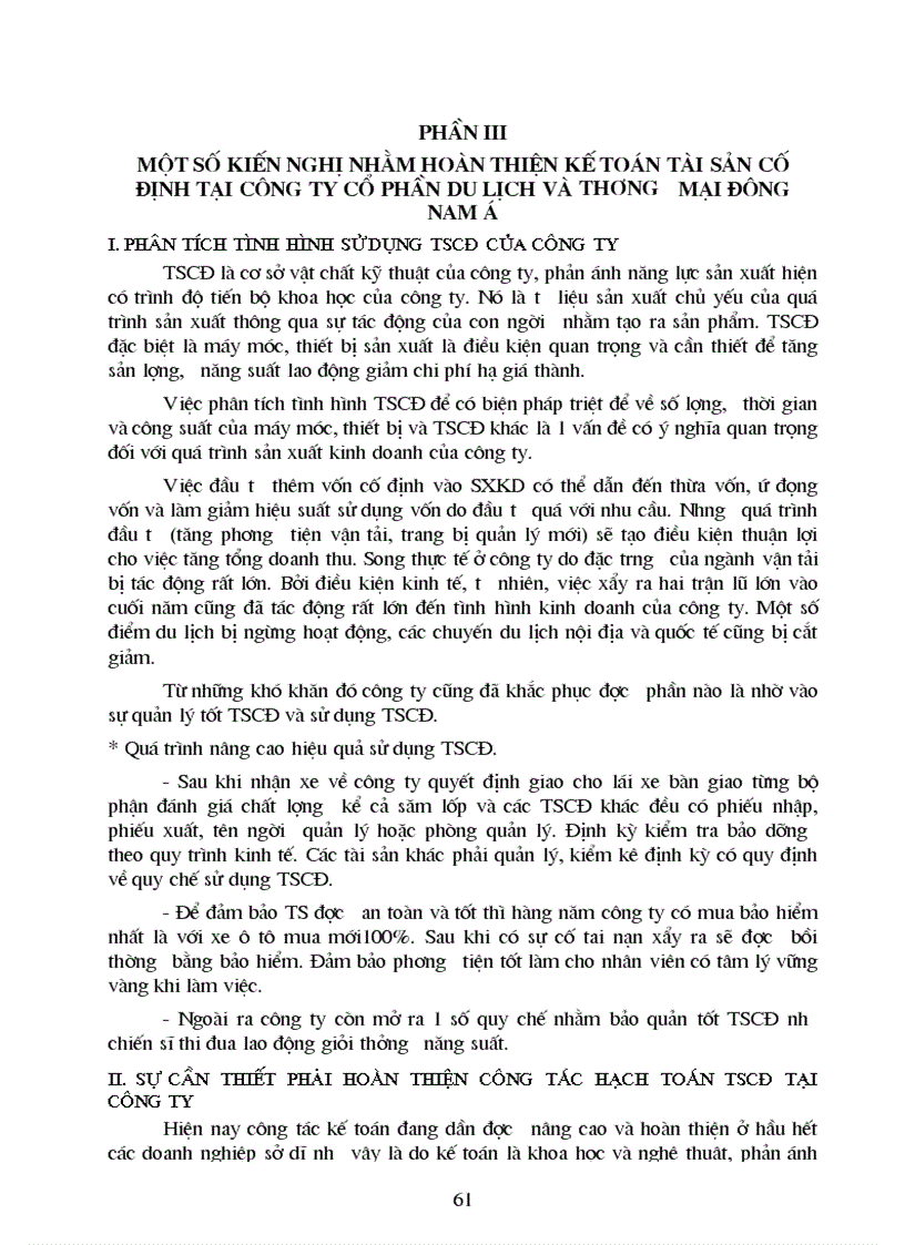 image for page Tổ chức hạch toán tài sản cố định với những vấn đề về quản lý và nâng cao hiệu quả sử dụng TSCD tại Công ty cổ phần Du Lịch và Thương Mại Đông Nam Á