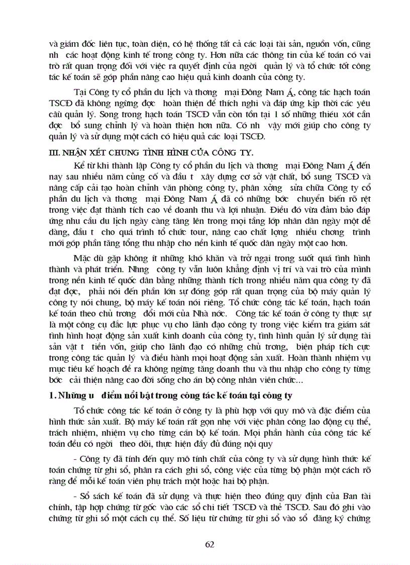 image for page Tổ chức hạch toán tài sản cố định với những vấn đề về quản lý và nâng cao hiệu quả sử dụng TSCD tại Công ty cổ phần Du Lịch và Thương Mại Đông Nam Á