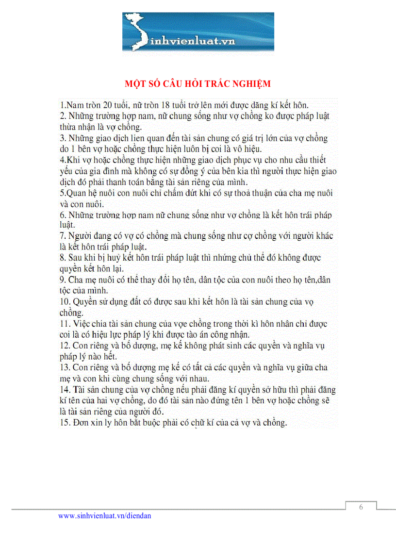 image for page Một số bài tập và câu hỏi trắc nghiệm môn luật hôn nhân và gia đình