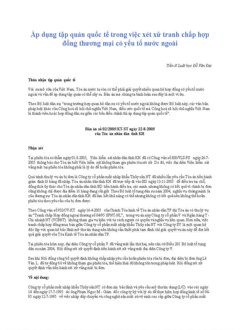 image for page Áp dụng tập quán quốc tế trong việc xét xử tranh chấp hợp đồng thương mại có yếu tố nước ngoài