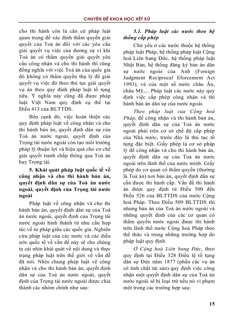 image for page Những vấn đề lý luận về công nhận và cho thi hành bản án quyết định dân sự của toà án nước ngoài quyết định của trọng tài nước ngoài