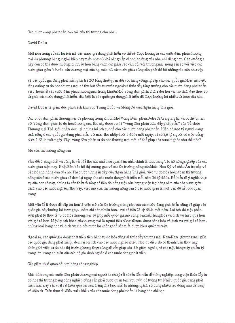 image for page Bài viết Các nước đang phát triển cần mở cửa thị trường cho nhau