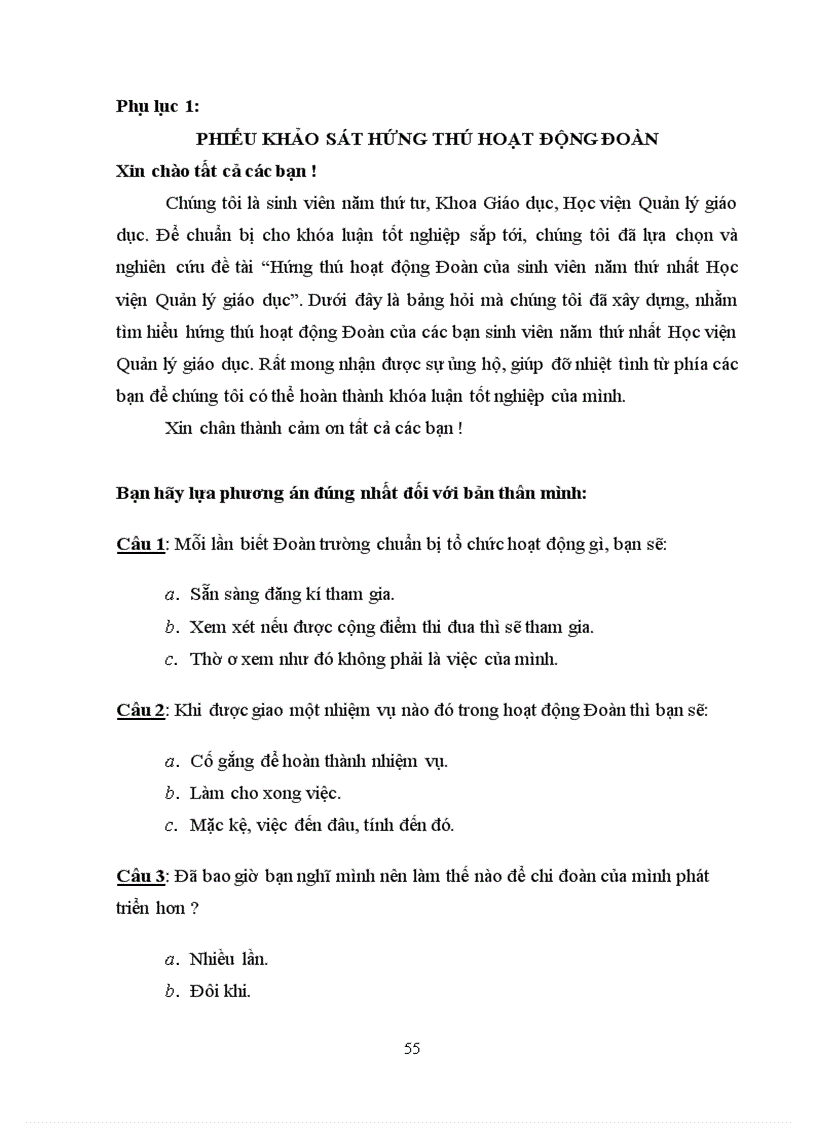 image for page Hứng thú hoạt động Đoàn của sinh viên năm thứ nhất Học viện Quản lý giáo dục 66trang