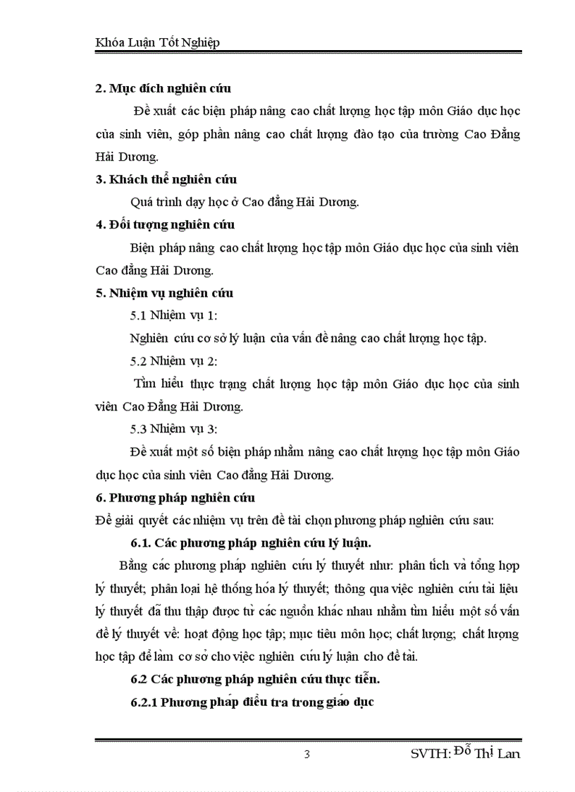 Biện pháp nâng cao chất lượng học tập môn Giáo dục học của sinh viên Cao Đẳng Hải Dương 92 trang