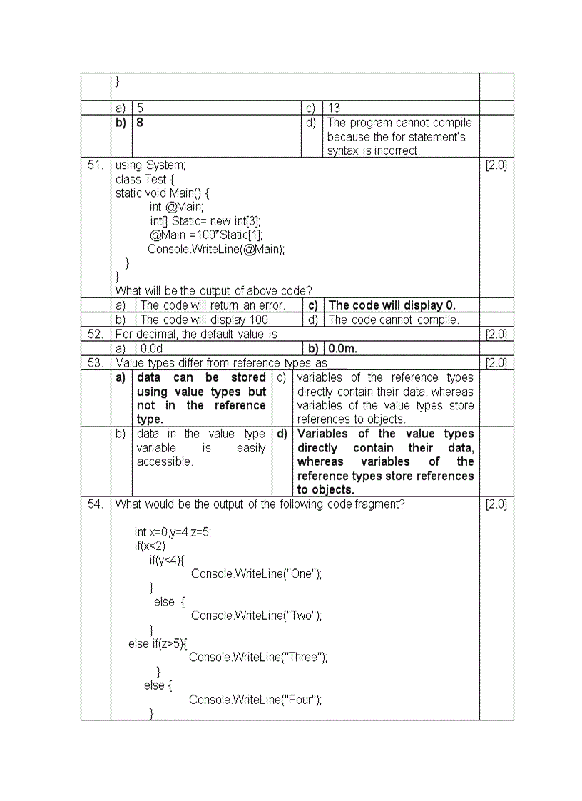 Questions to NET and Programming in C v1