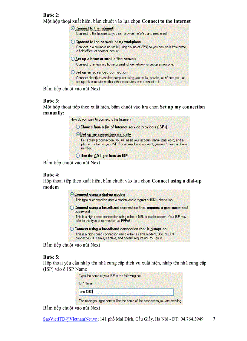 image for page Hướng dẫn cài đặt kết nối Internet bằng Modem quay số Dành cho Hệ điều hành Windows XP