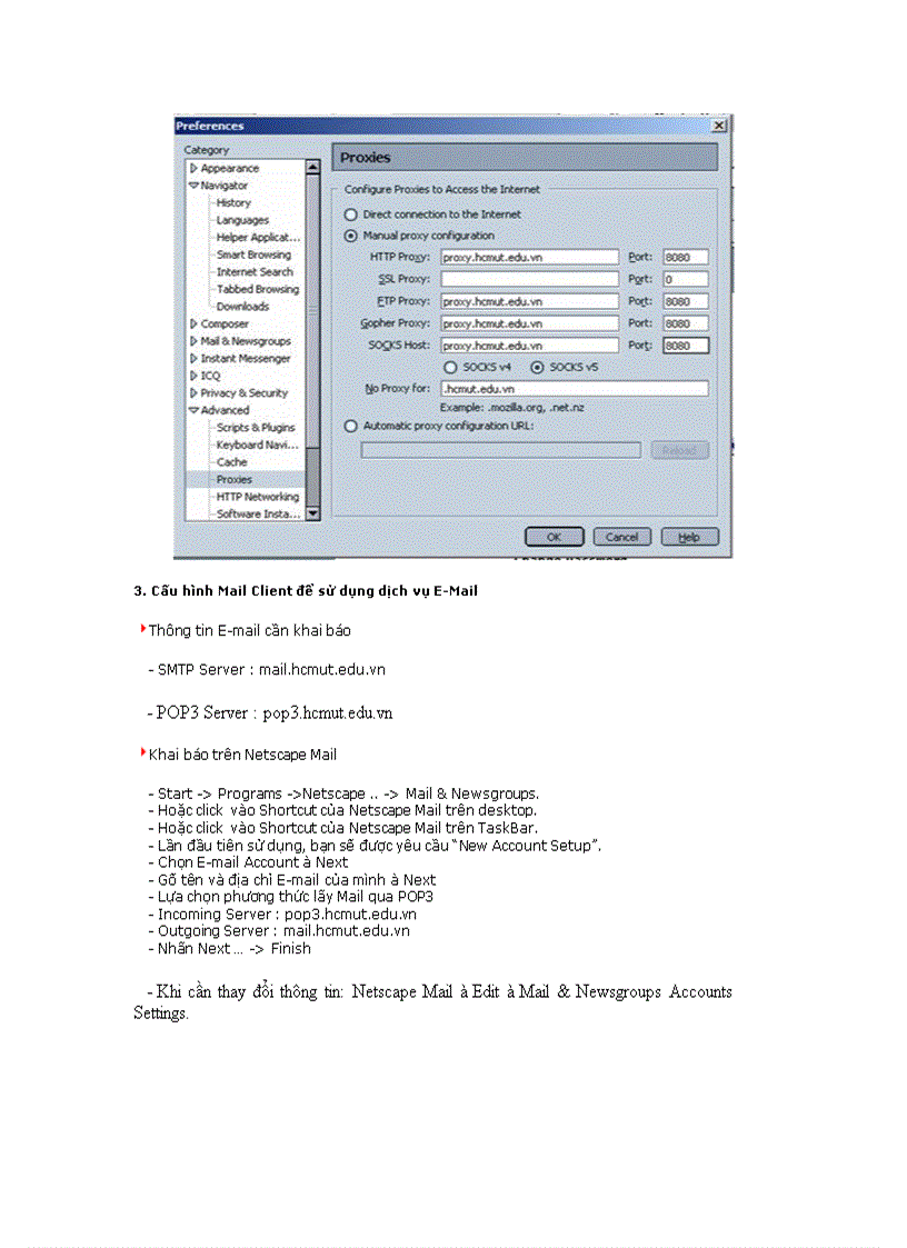 image for page Cấu hình tĩnh thông tin TCP IP Cấu hình Web Browser để sử dụng dịch vụ WWW Cấu hình Mail Client để sử dụng dịch vụ E mail