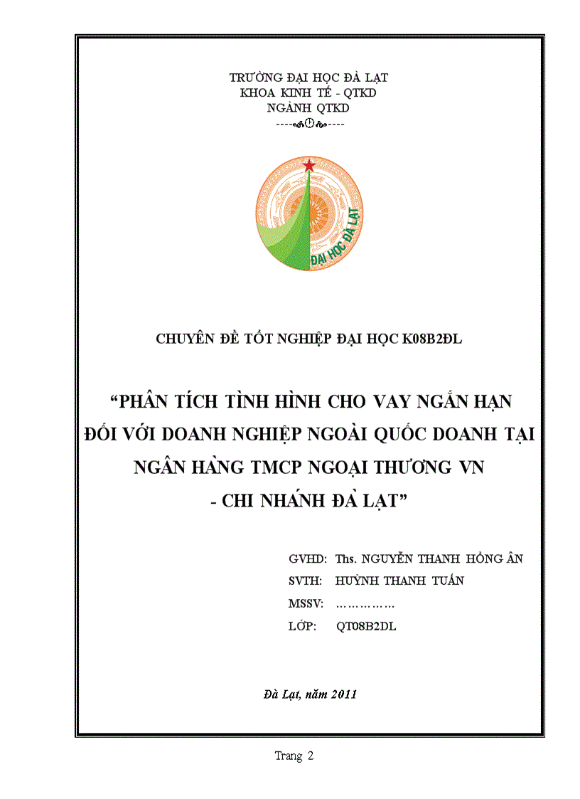 image for page Phân tích tình hình cho vay ngắn hạn đối với doanh nghiệp ngoài quốc doanh tại ngân hàng vietcombank đà lạt