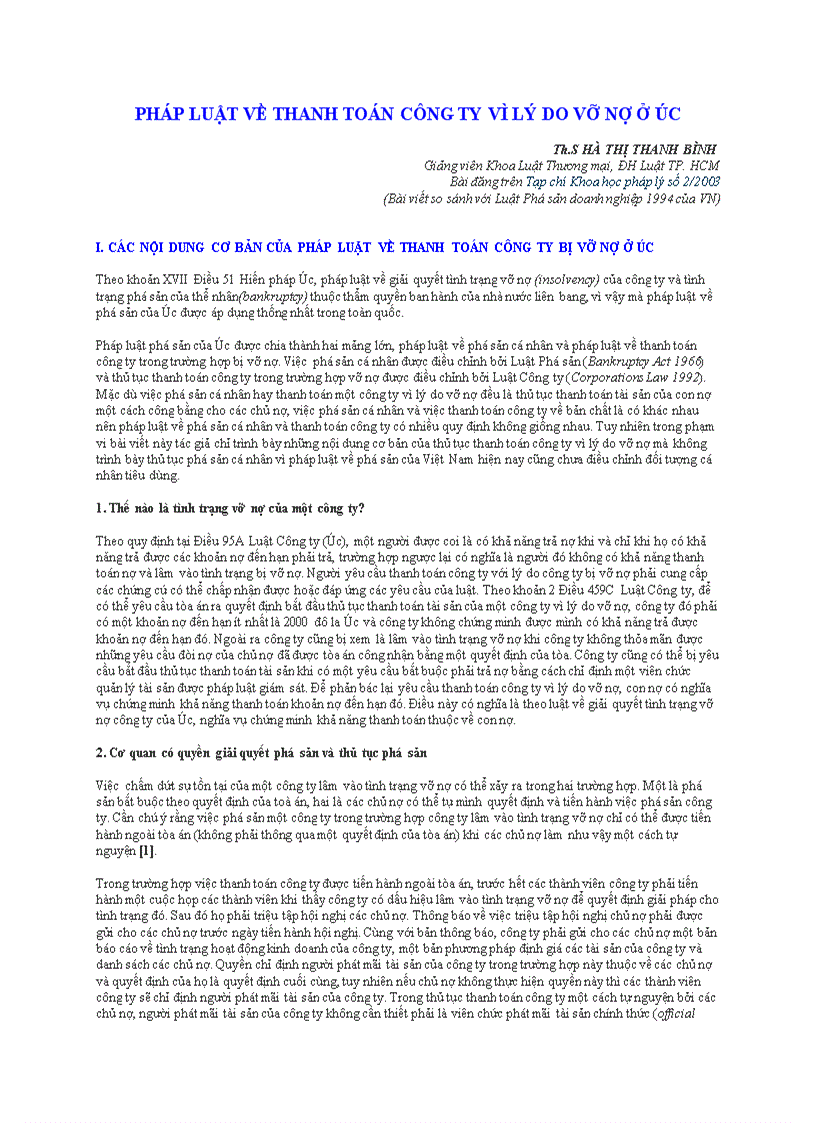 image for page Pháp luật về thanh toán công ty vì lý do vỡ nợ ở úc