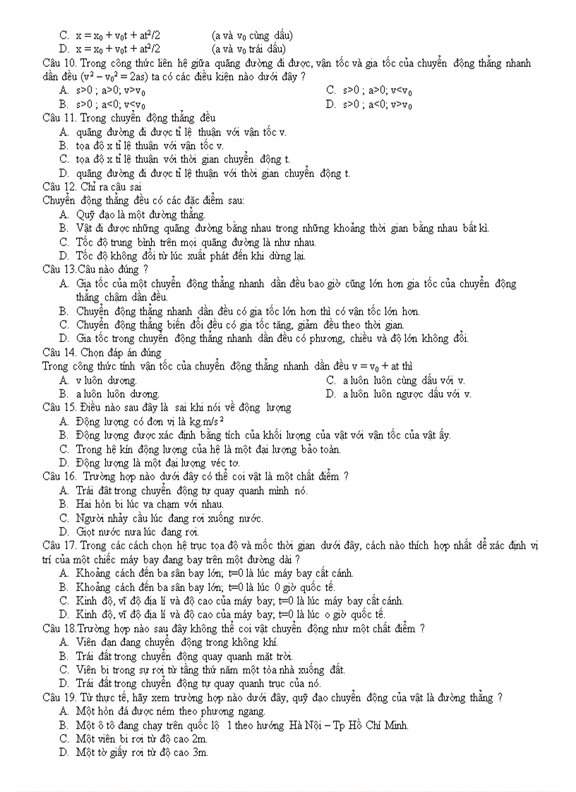 image for page Câu hỏi trắc nghiệm vật lý 10 chương i