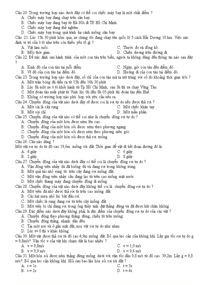 image for page Câu hỏi trắc nghiệm vật lý 10 chương i