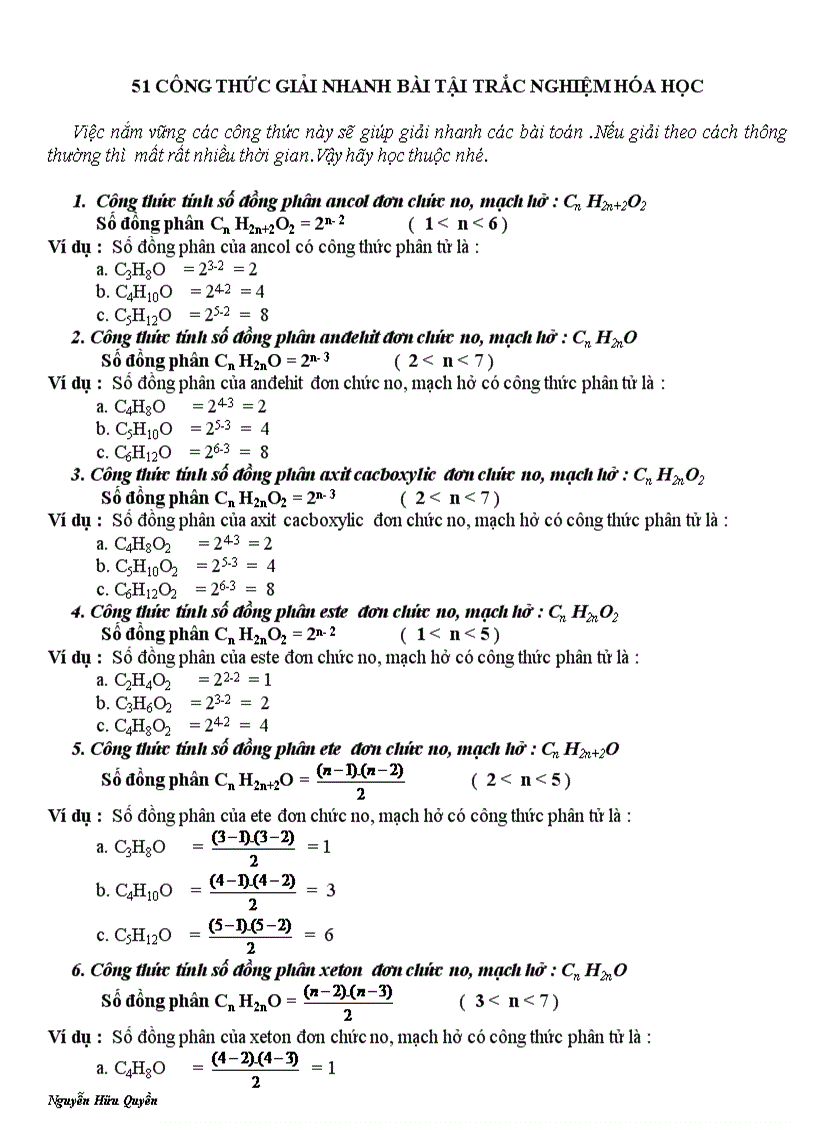 image for page 51 công thức giải nhanh bài tập trắc nghiệm hóa học