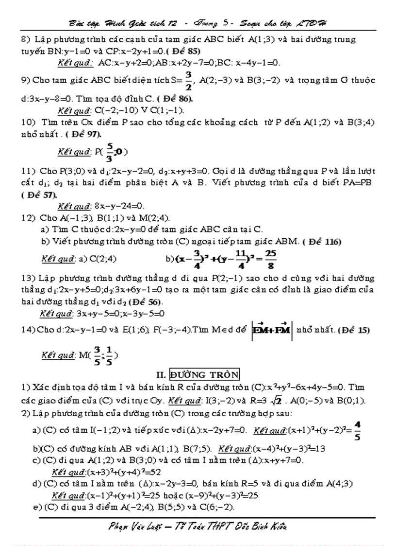 Bài tập hình giải tích 12