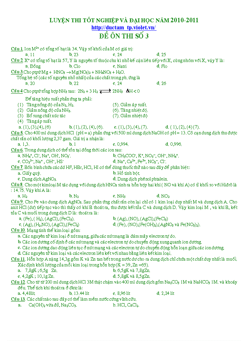 image for page Luyện thi tốt nghiệp và đại học năm 2010 2011 đề thi số 3