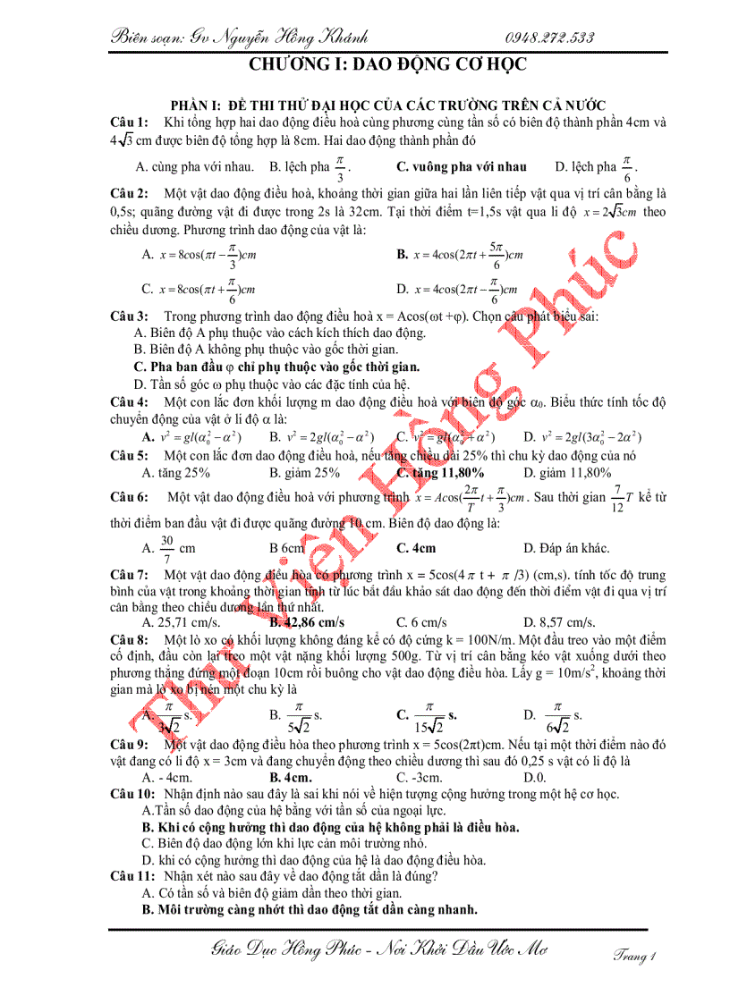 image for page Các bài toán trắc nghiệm dao động cơ học