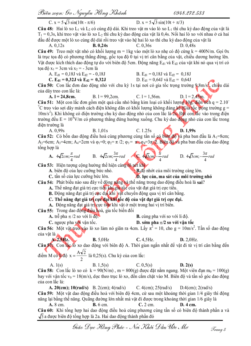 image for page Các bài toán trắc nghiệm dao động cơ học