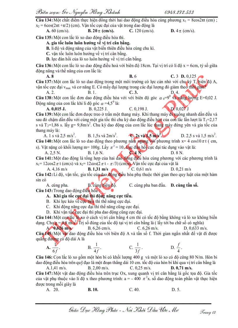 image for page Các bài toán trắc nghiệm dao động cơ học