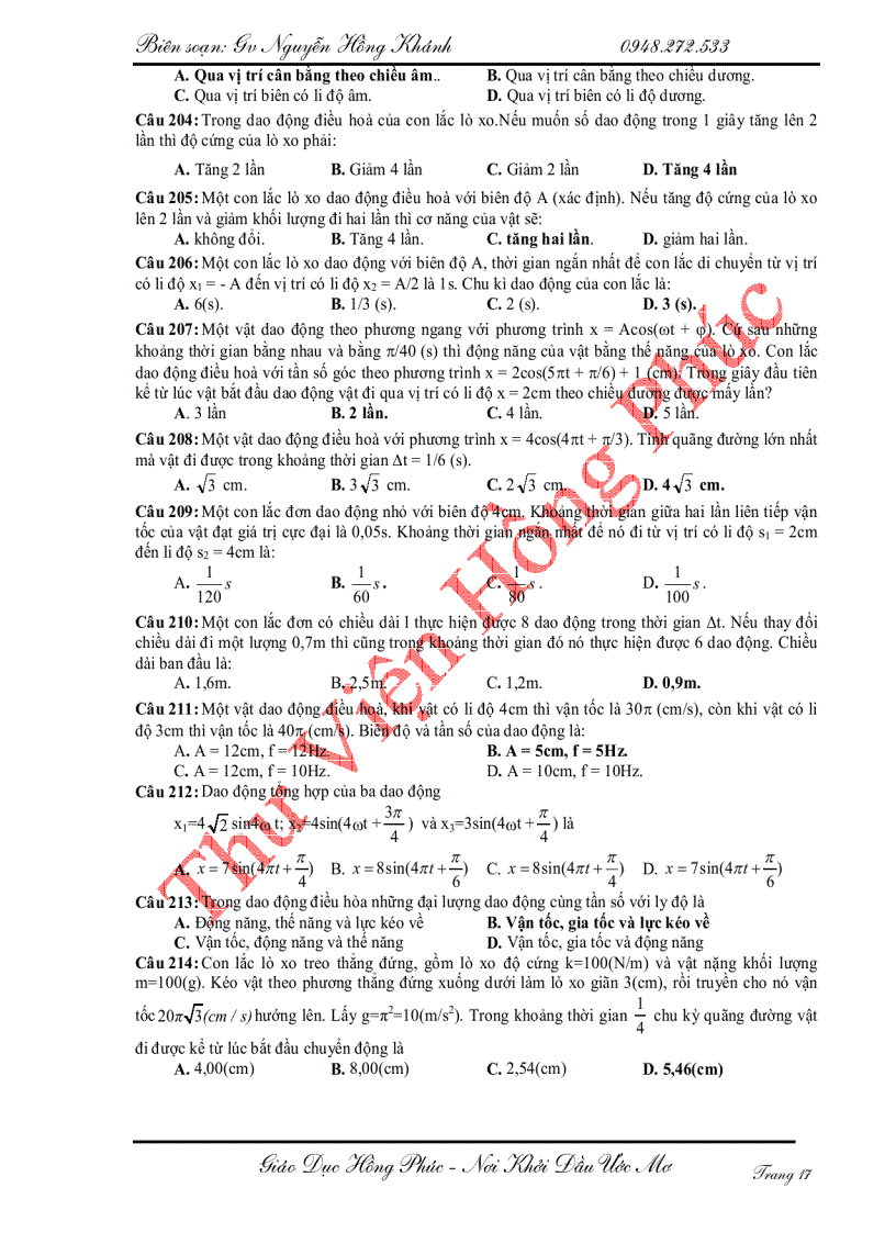 image for page Các bài toán trắc nghiệm dao động cơ học