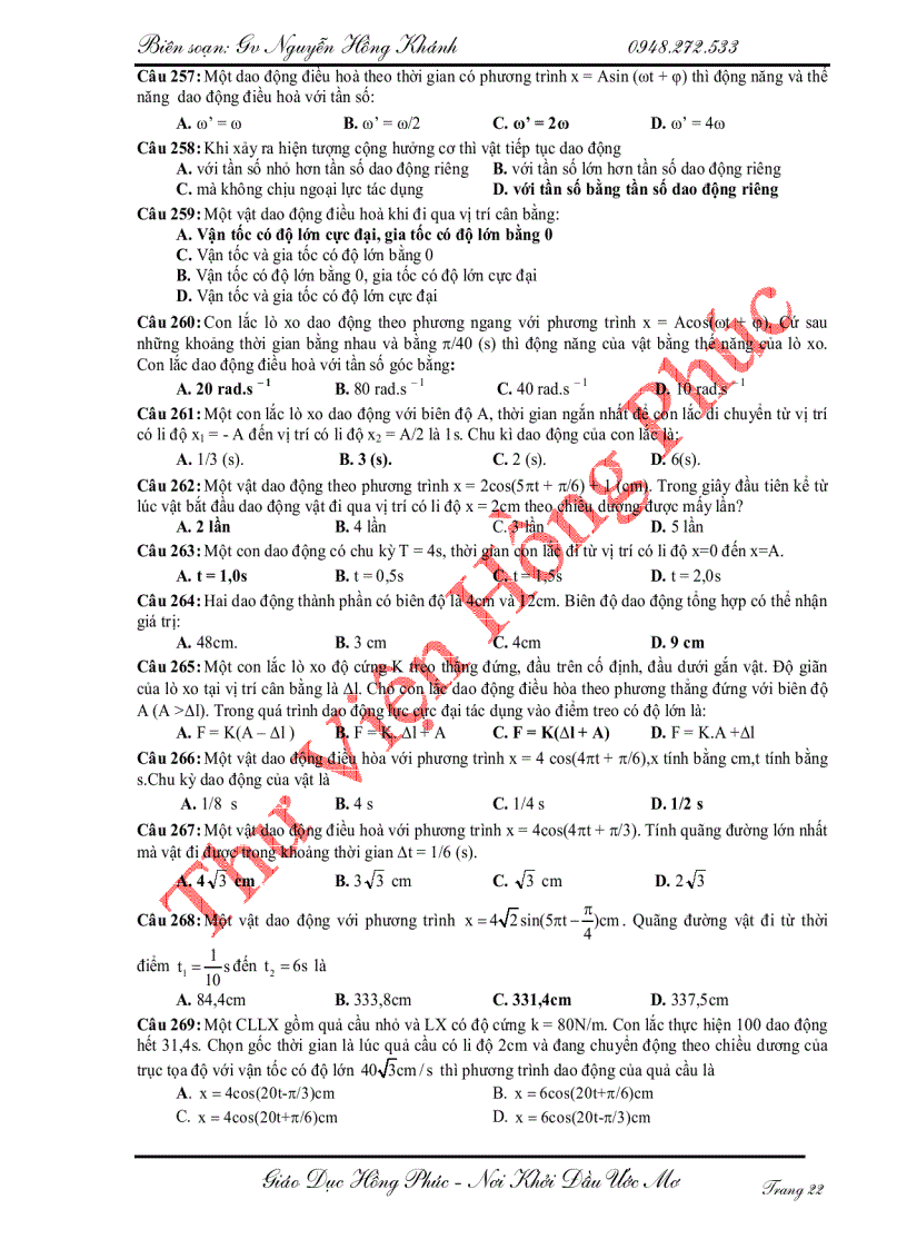 image for page Các bài toán trắc nghiệm dao động cơ học