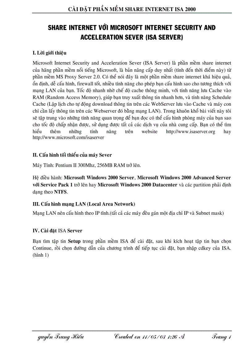 image for page Cài đặt phần mềm Share Internet ISA 2000