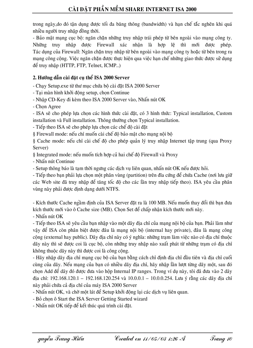 image for page Cài đặt phần mềm Share Internet ISA 2000