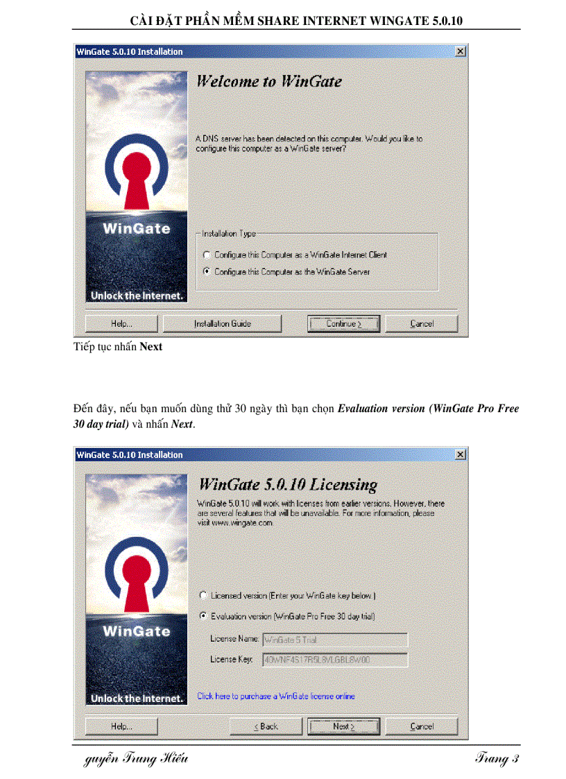 image for page Cài đặt phần mềm Share Internet Wingate 5 0 10