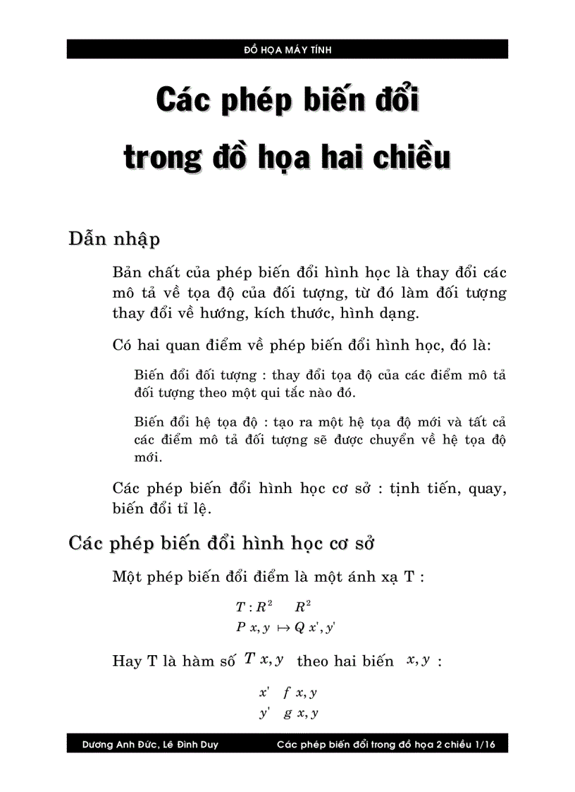 Các phép biến đổi trong đồ họa 2 chiều