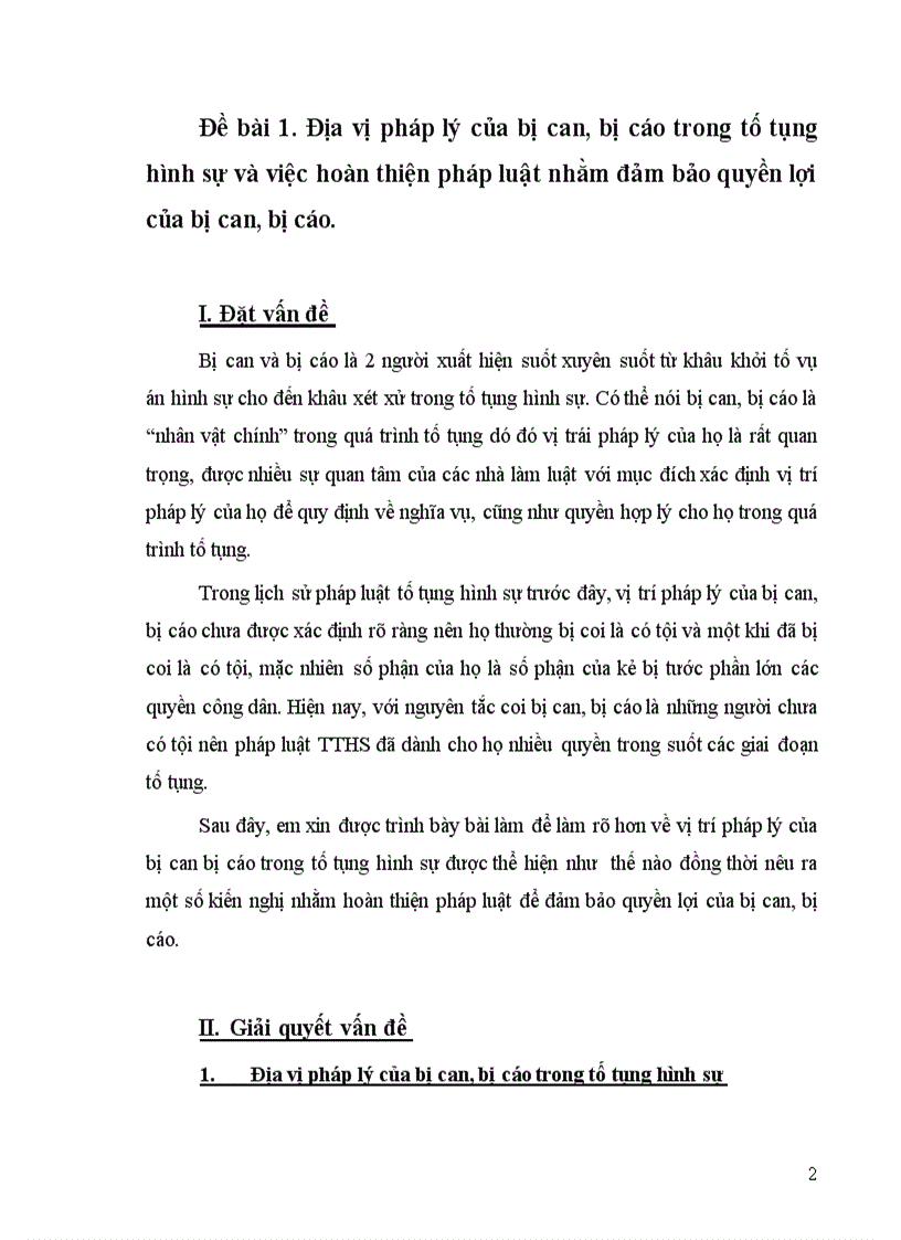 image for page Đề bài 1 Địa vị pháp lý của bị can bị cáo trong tố tụng hình sự và việc hoàn thiện pháp luật nhằm đảm bảo quyền lợi của bị can bị cáo