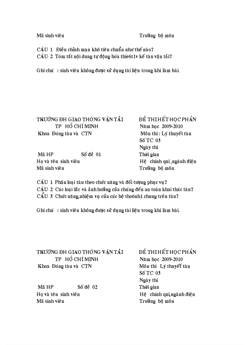 image for page Trường đh giao thông vận tải tp hồ chí minh đề thi hết học phần Năm học 2009 2010 Khoa Đóng tàu và CTN Môn thi Thiết kế tàu