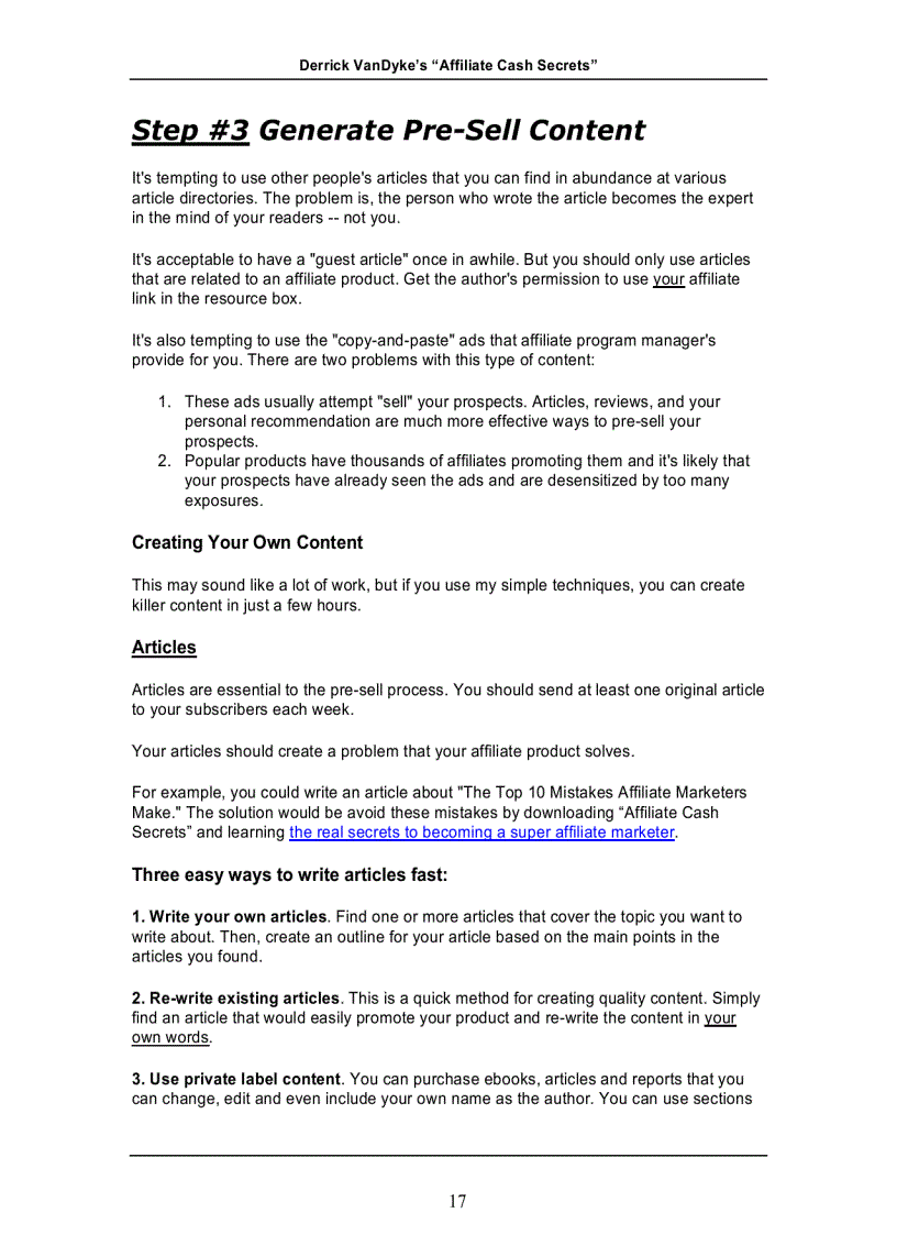 image for page Affiliate Cash Secrects 2009